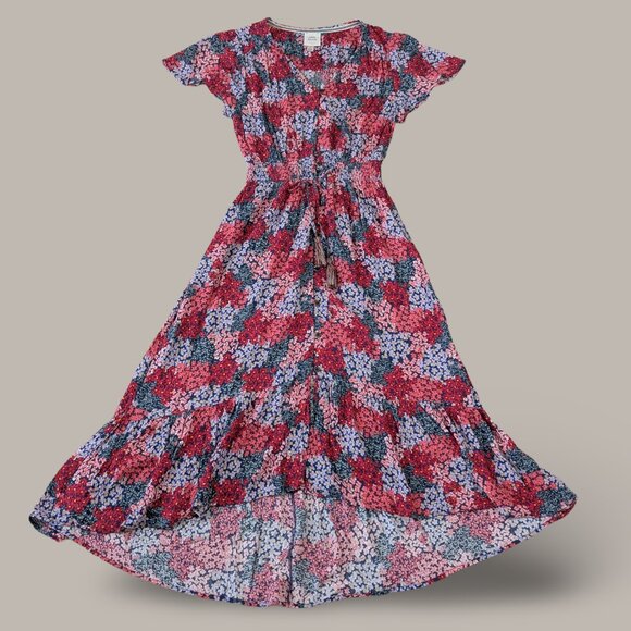 Knox Rose Red Floral Hi Low Short Sleeve Maxi Dress - Small - Picture 4 of 11